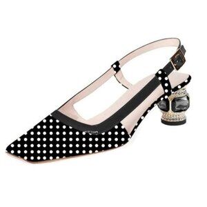 FSJ Women Fashion Square Toe Pumps Rhinestones Chunky Low Heel Cutout Slingback